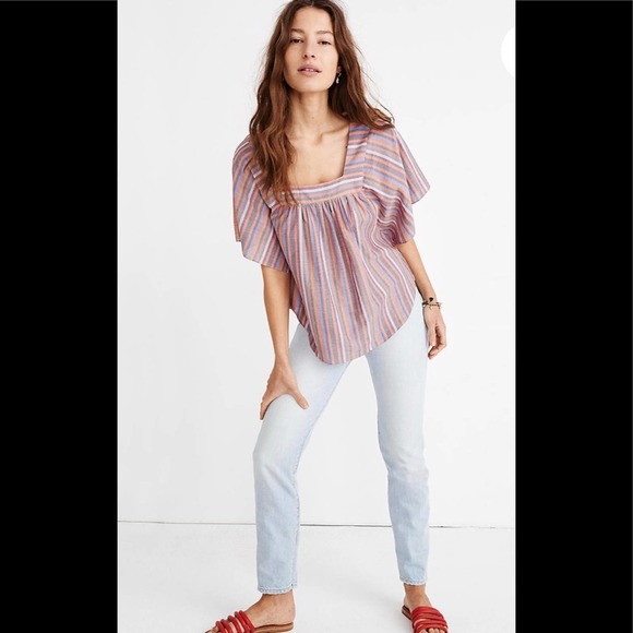 Madewell striped flutter sleeve top - Picture 1 of 8